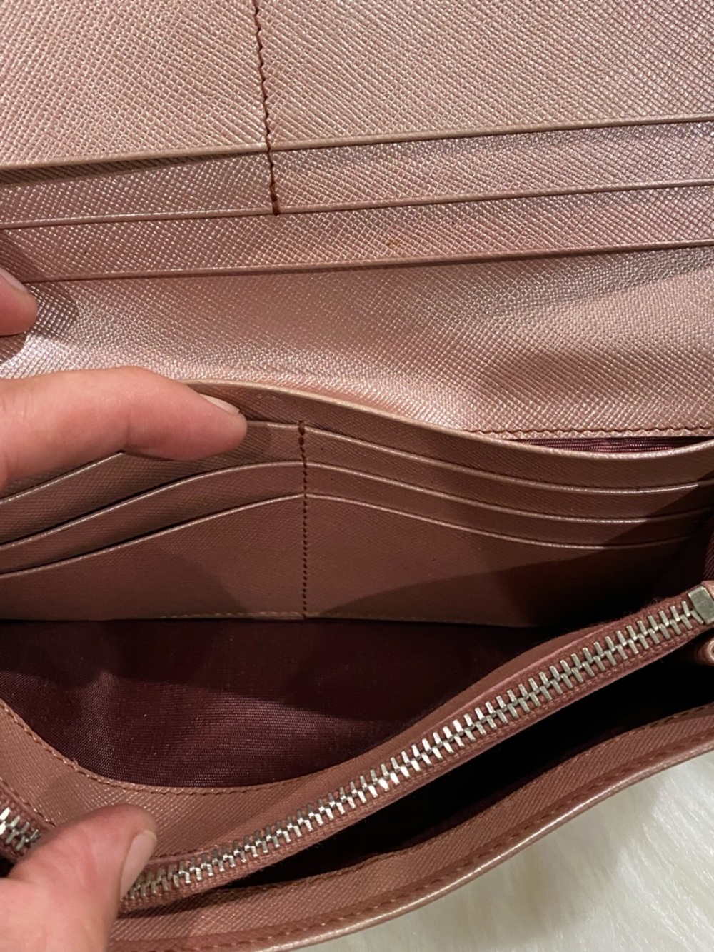 PRADA Rose Gold Saffiano Leather Long Wallet with Silver Logo - Picture 16 of 16